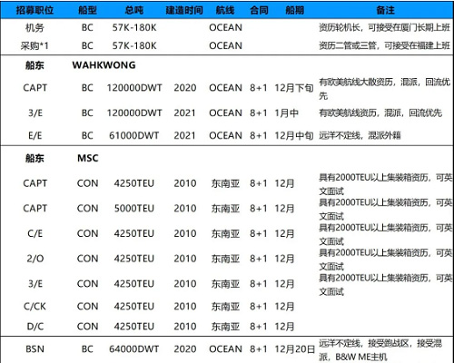 持續(xù)招募|廈門華洋岸基、散貨、集裝箱船隊(duì)多職位招募需求！11月29日